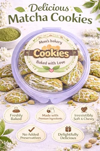 Image of MOM'S BAKERY Homemade Crunchy Matcha Cookies 200 gm Soft, Chewy & Freshly Baked Snack Treats- Ideal for Gifting | Perfect for Biscuit Lovers | T45 Flour, Butter, Sugar, Vanilla Essence | Healthy & High Fiber for Anytime Cravings for Tea Time