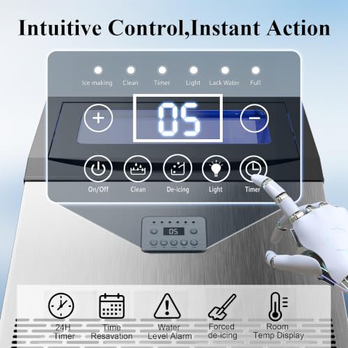 Image of Mountman Commercial Ice Maker,150lbs /24H,50 Cubes in 14 Mins,Stainless Steel Ice Machine with 50lbs Storage Capacity,Self-Cleaning,Water Filter,Under Counter /Freestanding Ice Maker for Cafe,Home