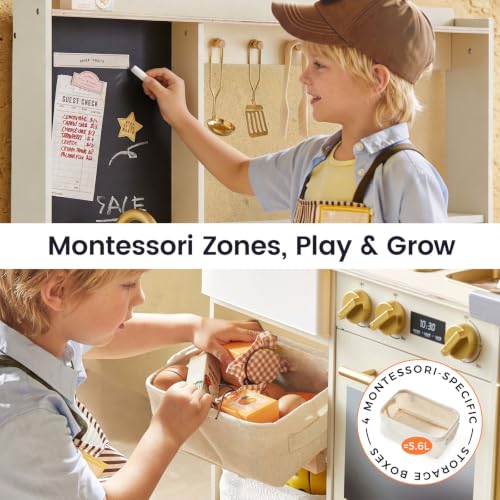 Image of Tiny Land Wooden Play Kitchen with 2-in-1 Bistro Play