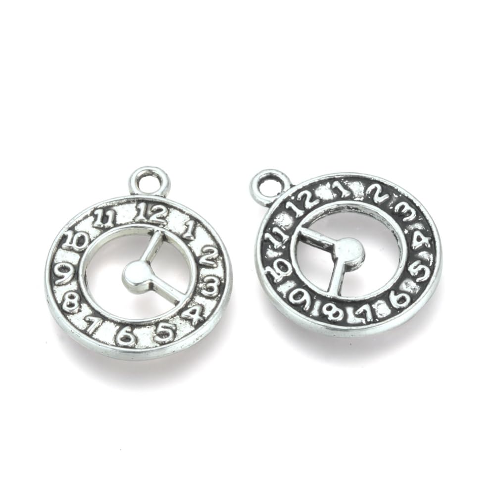 Royal Swan 50 Pcs Tibetan Style Alloy Clock Charms, Pendants, Cadmium, Nickel & Lead Free, Watch Antique Silver, 21x18x2mm, Hole: 2mm for Jewelry Making, Arts & Crafts