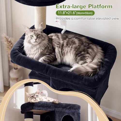 Image of Globlazer Heavy Duty Cat Trees for Large Cats, Sturdy 72in Maine Coon Cat Tree for Large Cats 20 lbs+ Heavy Duty Cat Tower for Adult Biggest Cat with 6 Scratching Posts, Hammock, S72, Smoky Gray