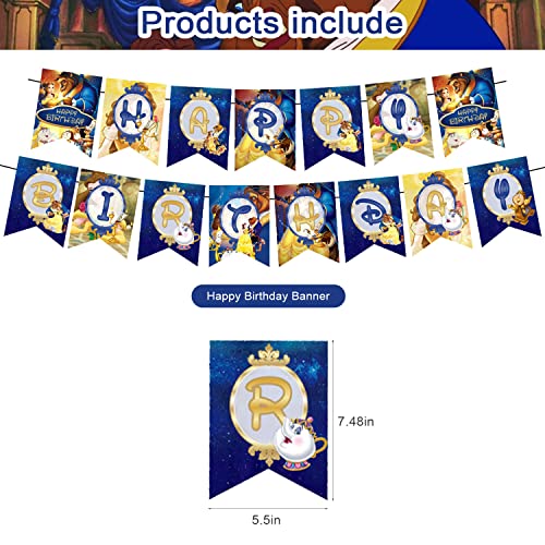 Beauty And The Beast Party Decorations, Birthday Party Supplies From Princess Belle Party Supplies Include Banners - Cake Toppers - 12 Cupcake Toppers - 20 Balloons #TOP1