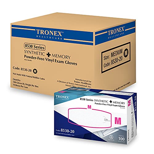 TRONEX 8530 Vinyl Synthetic Disposable Glove, Medical Grade Exam Glove, Smooth Finish, Extra Stength, Powder Free, Latex Free, Natural Color, X-Large, Case of 1000