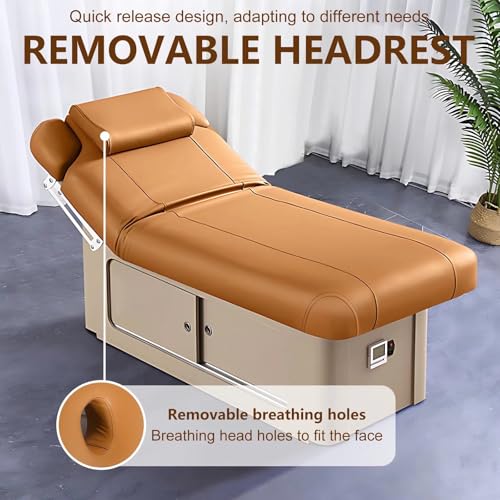 Larnavo Massage Table-Electric Massage Table with Brown Luxury Style, Beauty Bed Includes Smart Angle Adjustment, One-Touch Heating, Pneumatic Armrests(76.77IN) - Image 5
