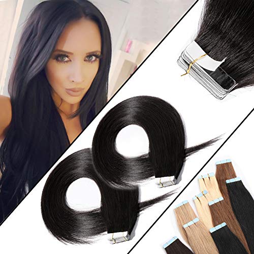 20 inch Skin Weft Tape in Hair Extensions 100g 40pcs Natural Black Long Straight （20#1B)