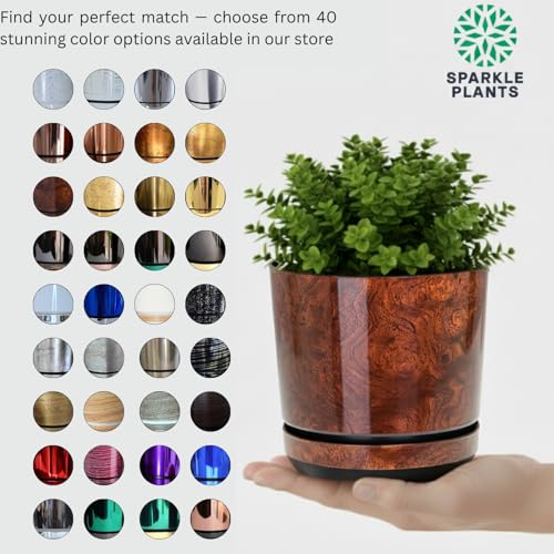 KORAD Wood Effect Indoor Plant Pots with Saucer and Drainage Holes, Round, Modern and Decorative Flowerpot for All Houseplants, 6 sizes, 25 colours(18 cm - 7 inches) - Image 6