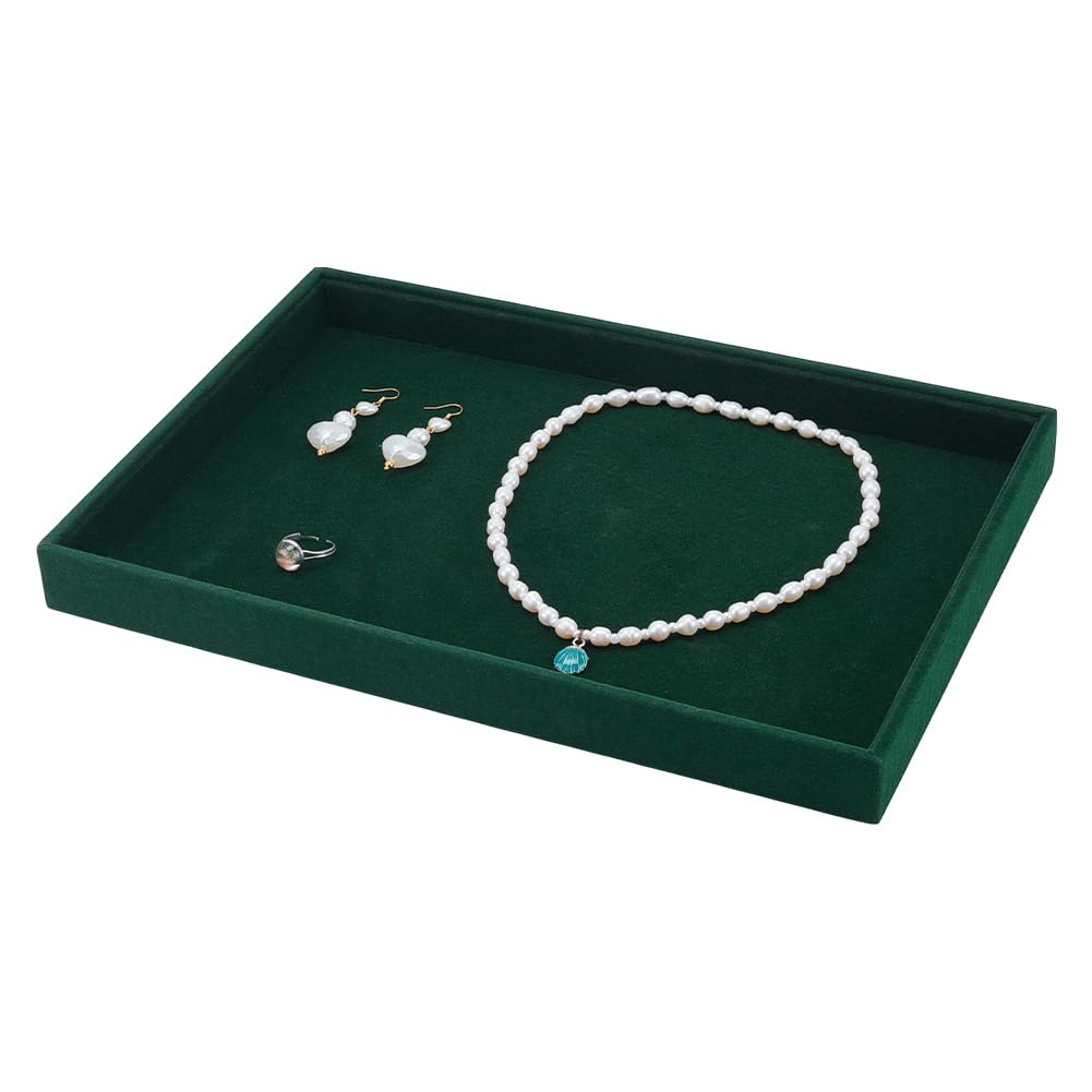 UNICRAFTALE Bandejas para joyas de terciopelo, planas, verdes, rectangulares, de terciopelo, elegantes, apilables, para cajones de joyas, organizador para anillos, pendientes, expositores, 35 x 24 x