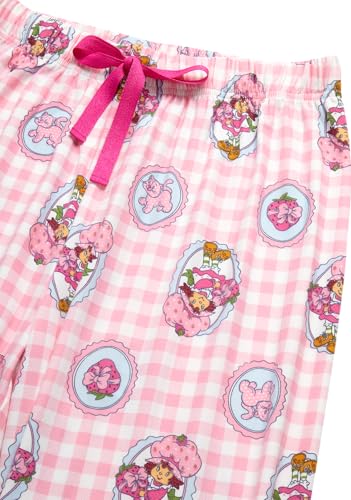 Image of COCO BRANDS Strawberry Shortcake Womens Pajama Sets - 2 Piece Soft Stretch Button Down Sleep Shirt and Pajama Pants
