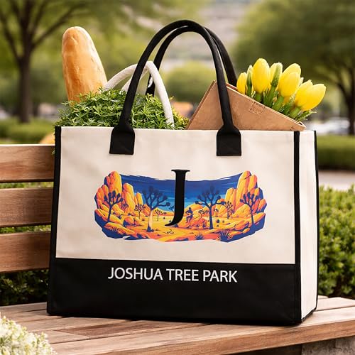 Image of Salt Earth Cotton Canvas Tote Bag - Alcatraz Island Landmark Design with Custom Initial, Durable Shoulder Bag for Women