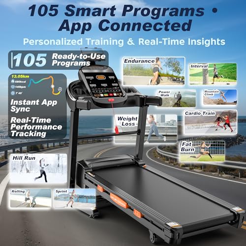Image of Treadmill for Home with Automatic Incline, Bluetooth Connectivity, 20-Level Incline, 12 MPH Speed, 400 LBS Capacity & Extra-Large Step Counter