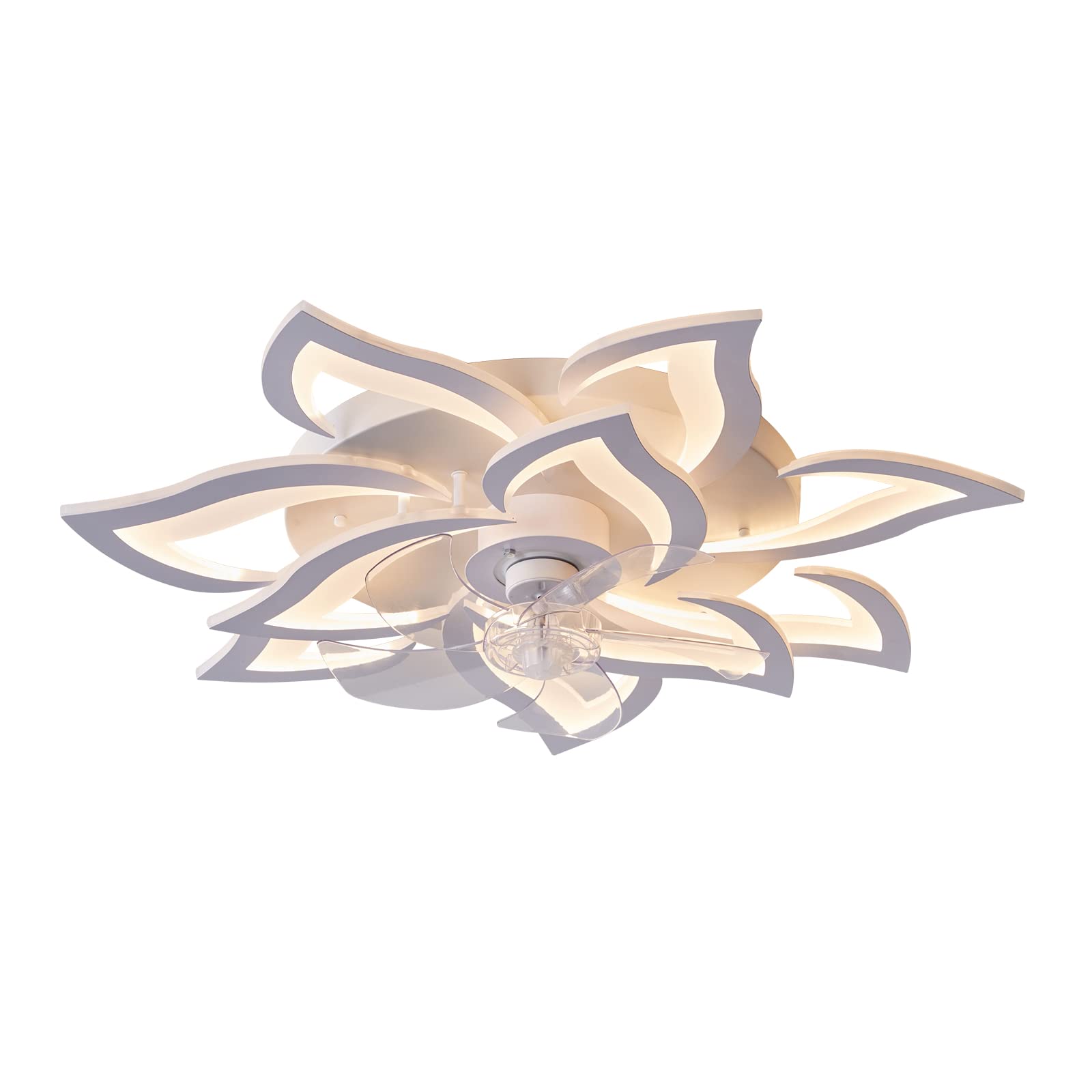 Becailyer Ceiling Fan with Light, Modern Flush Mount Flower Dimmable LED Ceiling Fan with Light Remote Control, 3 Color Temperatures 6 Gear Wind Speed for Living Dining Room Bedroom, 100W 31.8in/White picture similar