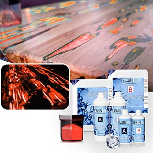 Resin Pro® 800G Resina Epossidica e Pigmento Colore Rosso Fluo Per Legno, Tavolo Fiume, Fai Da Te, Creazioni Artistiche (0.8 Kg)