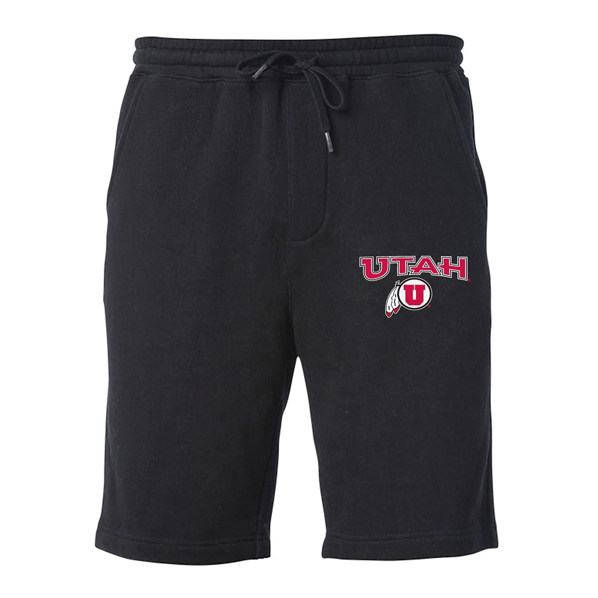 CornBorn Utah Utes Jogger Shorts - Premium Fleece Circle and Feather Logo - Black - 2X
