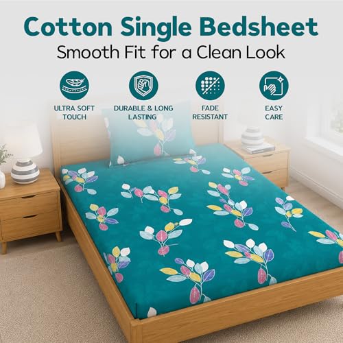 Image of DECORUM Glace Cotton Single Bedsheet with 1 Pillow Cover | Soft, Durable, Lightweight & Skin-Friendly Fabric| Suitable for Single /Diwan Bed Size