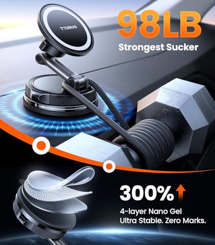 TORRAS 2026 Magnetic Dashboard Car Mount (24 Magnets, Suction-Cup) — view 3