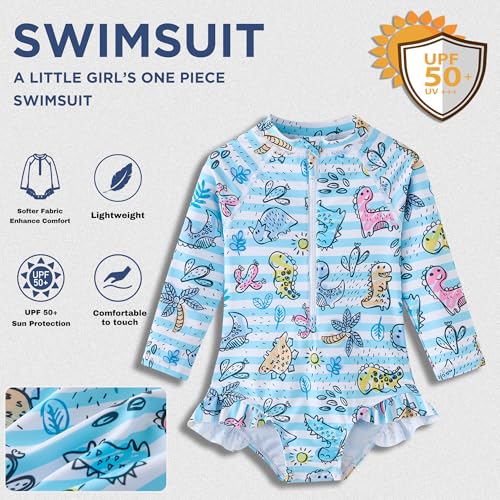 Image of UMELOK Baby Girls One Piece Swimsuit Infant Bathing Suit Long Sleeve Rash Guard Swimwear with UPF 50+ Sun Protection