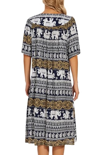 Image of COSUNIONY House Dresses for Women Cotton Short Sleeve House Coat Buttons Down Dusters Robe with Pockets S-XXL