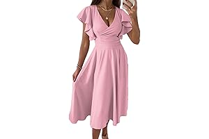 Women's V Neck Elegant Party Dress Short Sleeve Skater Dress Wedding Guest Dresses