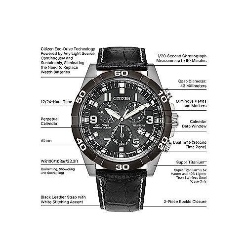 Citizen Men's Eco-Drive Sport Casual Brycen Chronograph Watch, Super Titanium™, Perpetual Calendar, Tachymeter 12/24 Hour Time, Alarm, Date - Image 4