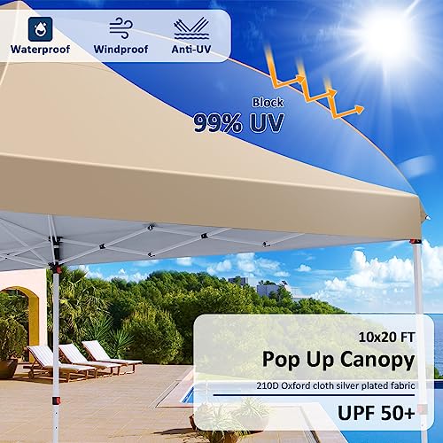 Image of COBIZI 10x20 Pop up Canopy Tent for Parties, Carry Bag,6 Walls,4 Sandbags
