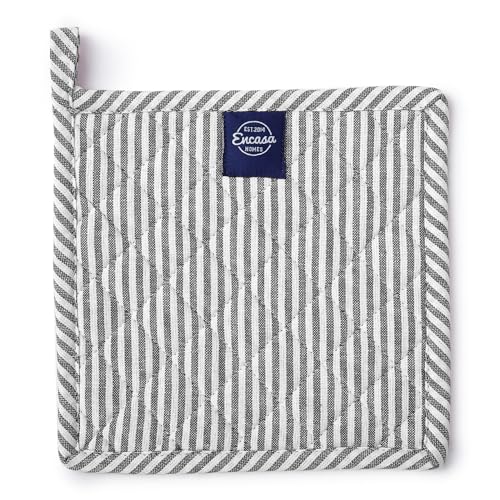 Image of Encasa XO Oven Microwave Pot Holders Trivets 21 cm (2 pc) for Kitchen Cooking & Baking - Heat Resistant, Thick & Safe, Protection of Hands from Hot Utensils, Grill, BBQ - Ticking Black