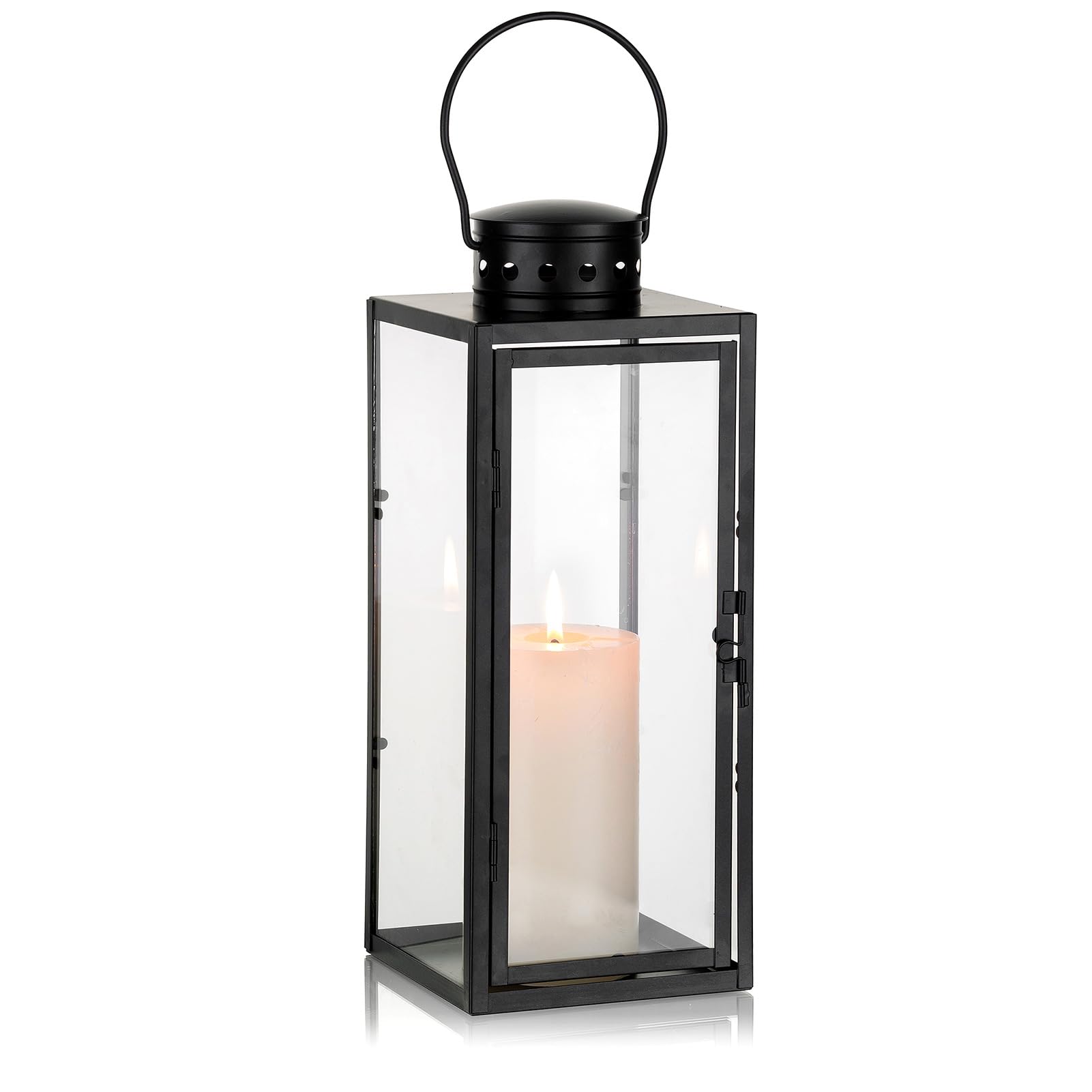 NUPTIO Large Lanterns Decorative Indoor: 13.8 inch Tall Metal Floor Lantern with Glass Panel Vintage Hanging Candles Holder for Christmas Holiday Home