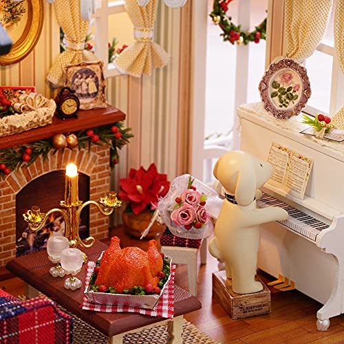 Staright DIY Kit de casa de bonecas em miniatura de Natal Mini realista 3D Casa de madeira artesanal