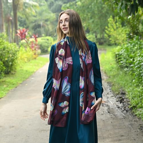 Anuschka Women's Original Printed Artwork Chiffon Scarf-Rainbow Birds, Fabulous Flutter Ruby2