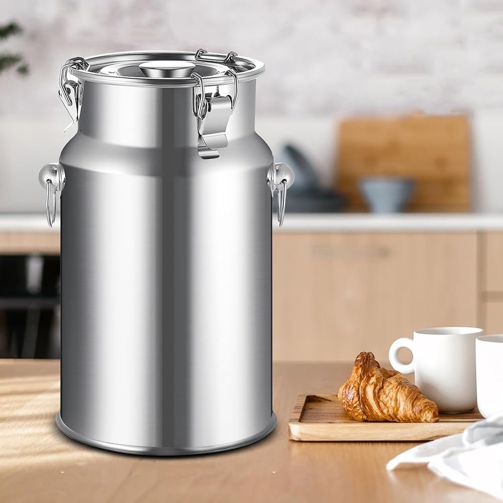 Jarra De Leche De Acero Inoxidable 304, Cubo De Gran Capacidad, Botella De Leche con Tapa Sellada Y Asa De Transporte, Color Plata, 5 L/1,3 Galones.(Plata - 5 L/1,3 Galones)