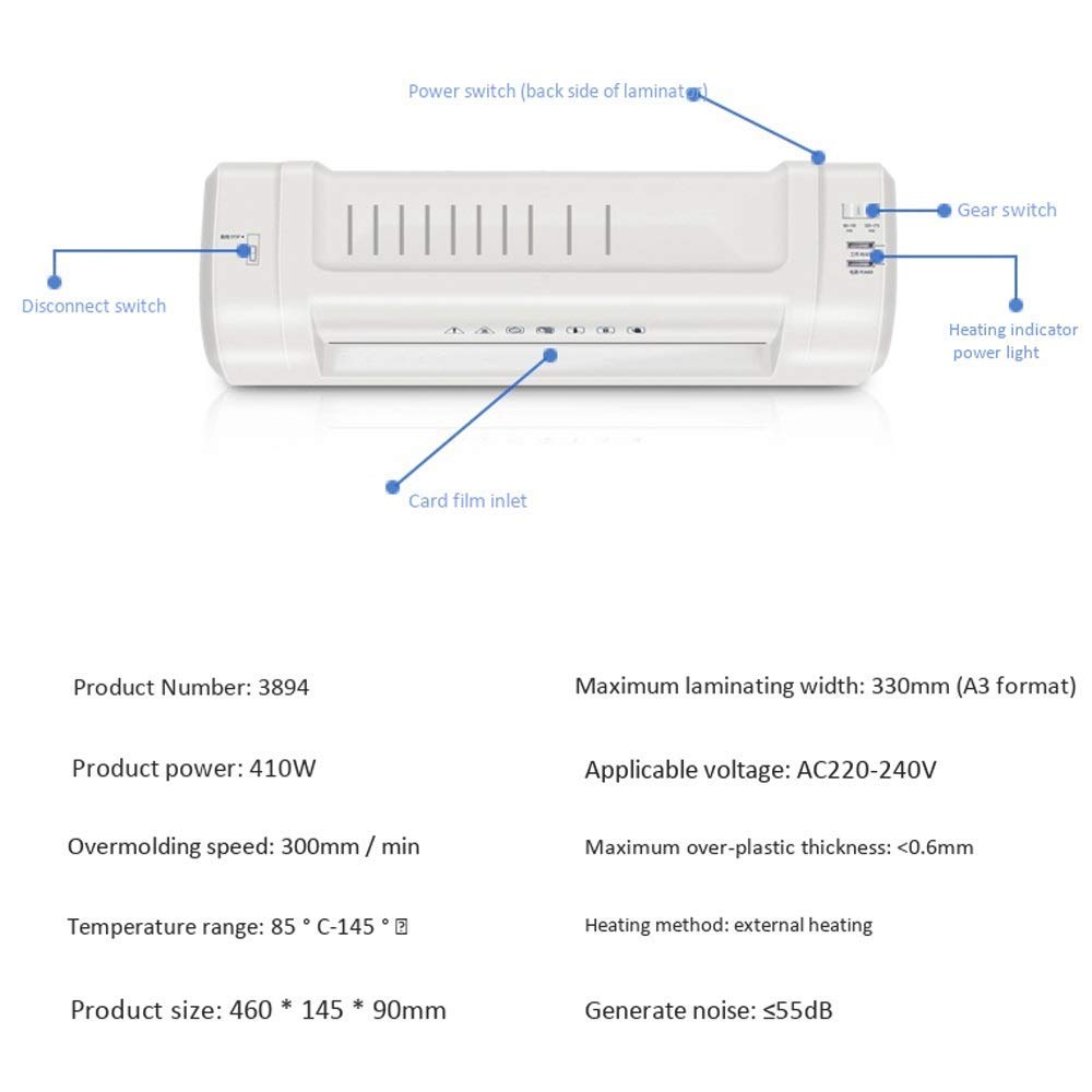 Laminator, Laminator na gorąco, Przenośny laminator na gorąco A3 A4 z ustawieniami na gorąco i na zimno dla dokumentów/plakatów/zdjęć