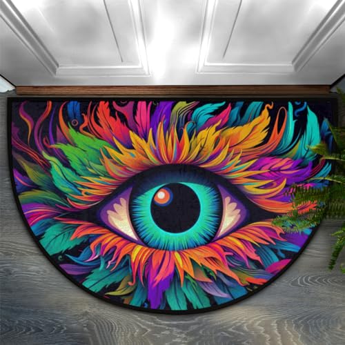 Image of Colorful Eyes Abstract Print Half Round Door Mat Outdoor Entrance Large 24 inchx36 inch Half Circle Welcome Entrance Way Mat Semi Circular Front Door Mats Area Rug for Garage, Patio, High Traffic Areas