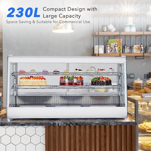 Image of 8.1 Cu.Ft Commercial Glass Door Refrigerator | Countertop Display Fridge with LED Lighting for Bakeries, Cafes, Convenience Stores | Energy Efficient, Adjustable Shelves, Auto-Closing Door