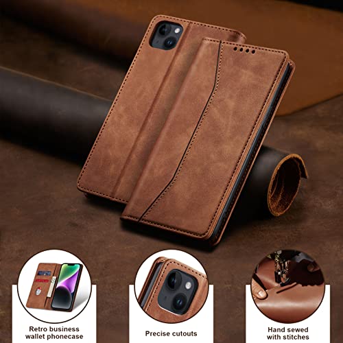 Image of Jasonyu Flip Wallet Case for iPhone 14 Plus 5G,Brown