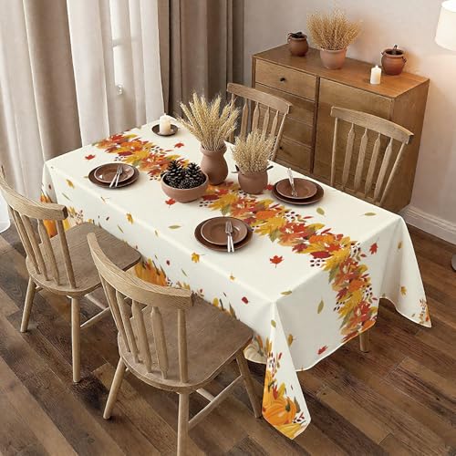 Image of ATFUNSHOP Fall Plastic Tablecloth 4 Packs Thanksgiving Disposable Table Cloth 54x108 Rectangle Table Cover with Pumpkin & Maple Leaf for Holiday Dinner Party Decorations Outdoor Picnic & Baby Showers