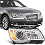 AKKON - Fits 2011-2014 Chrysler 300 Sedan Models LED Light Bar [Halogen Type] Projector Chrome Bezel Headlight Passenger Right
