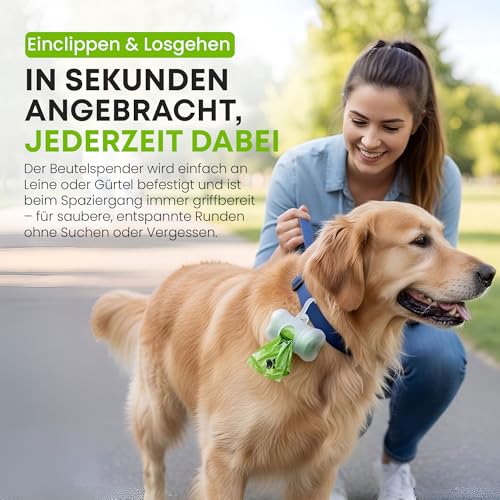 BI0 Hundekotbeutel mit Spender Kompostierbare Kotbeutel für Hunde mit Hundekotbeutelspender 100% Biologisch abbaubare Hundebeutel mit Leinen Halter (300 Beutel: 20 Rollen + 1 Spender)