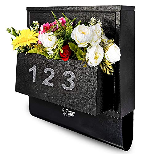 50% Off Discount Gj Way Locking Mailbox Wall Mounted with Planter Box, Newspaper Holder - Glow in The Dark Reflective Numbers 0-9 (2 Times) - Large Size, Strong and Thick 1.4mm Galvanized Steel