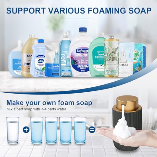 Image of Ceramic Foaming Soap Dispenser, 12 oz Bathroom Foam Hand Soap Dispenser, Refillable Lotion Soap Dispenser with Removable Pump for Kitchen Hand Wash Dispenser, Modern Home Decor (2Pack-Matte Grey)