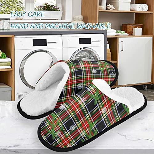 visesunny Stewart Black Tartan Snowflake Christmas Tree Branch Cozy Fuzzy Mens Womens Memory Foam House Slippers Plush Fleece Indoor Outdoor Slipper3