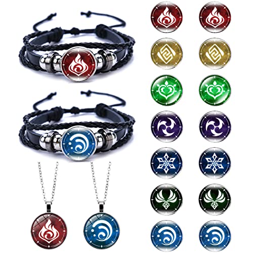 NRGQDW Pulsera de impacto Genshin 2pcs y Gonii Genshin Impact Collar 2pcs Extraíbles Genshin Anime Accesorios 14pcs Pulsera luminosa Ajustable Pulsera Anime Accesorios Impact Cosplay Colmanda Cover