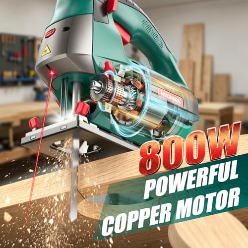 HYCHIKA 6.7A 800W Corded Jig Saw, Jigsaw Tool Power Jig Saws,6‑Speed Up to 3000 SPM, 4 Orbital Settings, Laser Guide, ±45° Bevel Cutting, Tool‑Free Blade Change, 6 Blades for Wood Metal Plastic - image 2