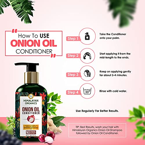 Image of Himalayan Organics Onion Oil Conditioner With Vitamin E | Extract Of Bhringraj & Moroccan Argan Oil | Improve Hair Health | Hairloss Control & Accelerate Hair Growth - 300ml
