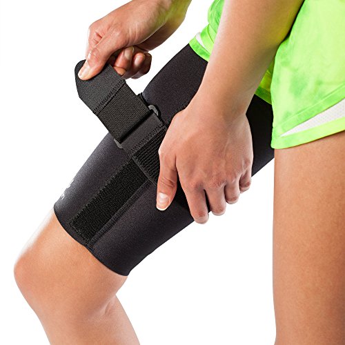 Medical Grade Thigh Compression Sleeve with Additional, Targeted Compression Cinch Strap to Relieve Pain from Quad and Hamstring Strains and Injuries - Thigh Sleeve with Cinch by BioSkin (Large)