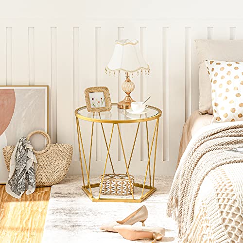 Hoobro GD79BZ01 Small Coffee Table Set Of 2, Round Coffee End Table With Metal Frame, Glass Top, Gold Side Table For Living Room thumb #8