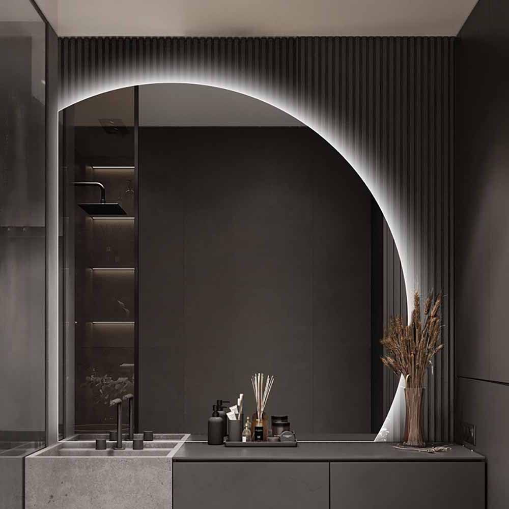 SXFSDOU Modern Bathroom Mirror Anti-Fog 36x36inch 3-Color Dimmable Lighted Vanity 40x40inch Half Moon Wall Mounted Backlit Decorative Shatter-Proof Frameless Dressing Mirror(Left Under