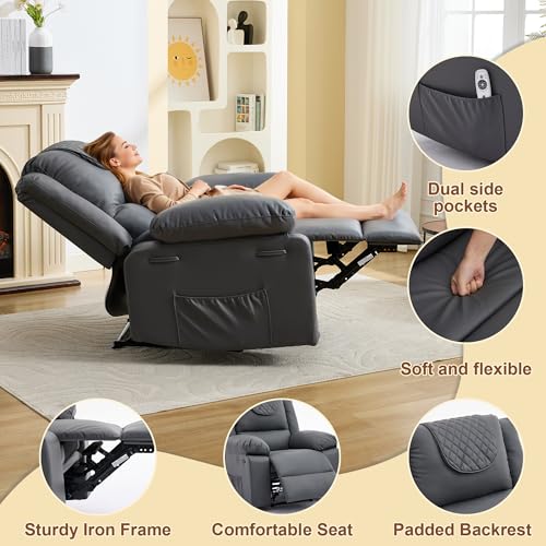 Image of Manual Recliner Chair for Adults with Heating & Massage, 135 Adjustable Reclining Lounge Chair with Side Pockets & Remote Control, Ideal for Living Room Bedroom,Gray
