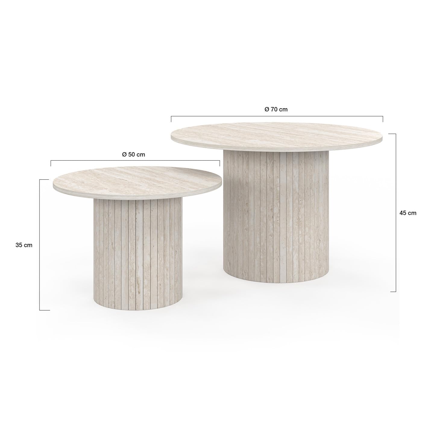 IDMarket - Lot de 2 Tables Basses gigognes Juliette Rondes 50/70 Effet Lattes travertin
