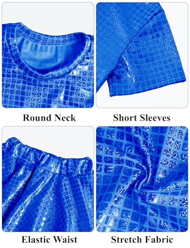 Image of Happy Cherry Kid Girl Shiny Skirt and Top Set 2 Pcs Short Sleeve Metallic Disco Crop Top & Pleated Mini Skirt Set