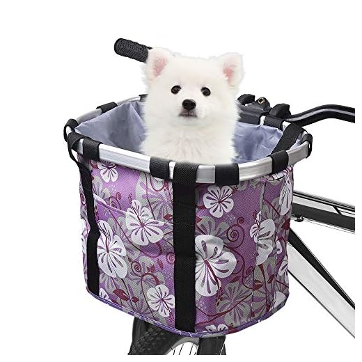 Lixada Bike Basket, Small Pet Cat Dog Carrier Bicycle Handlebar Front Basket - Folding Detachable Removable Easy Install Quick Released Picnic Shopping Bag, Max. Bearing: 22lbs