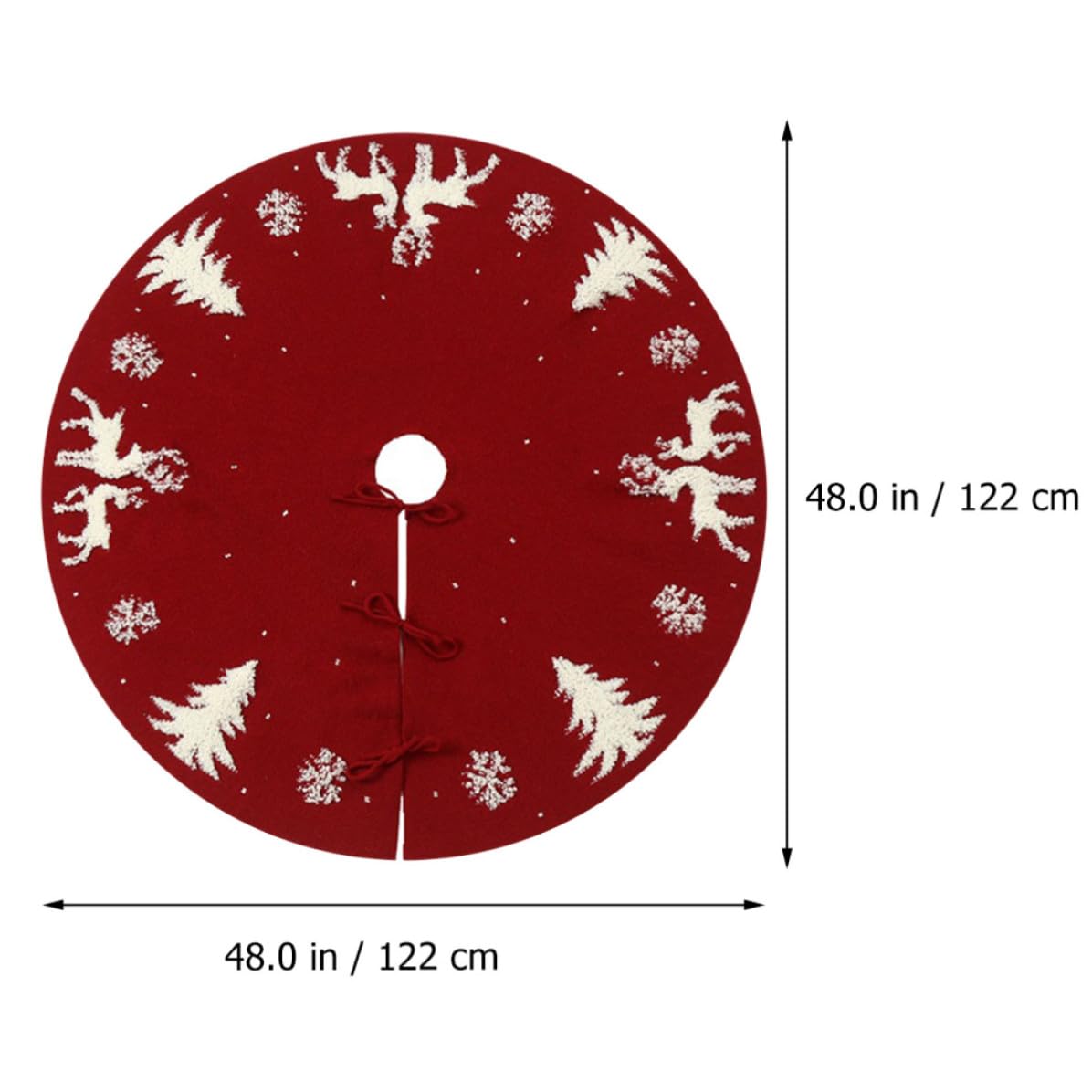 SHINEOFI Jupe de Sapin de Noël Décoration Festive Tricotée en Fibres Acryliques Rouge Motif 3D Cerf Tapis sous Sapin Élégant et Créatif pour Hôtels et Caves